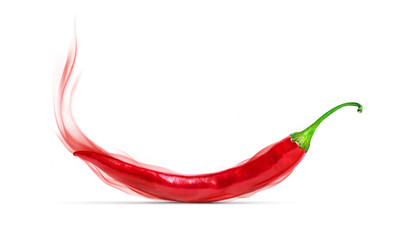 Red chili pepper with a red smoke, isolated on white