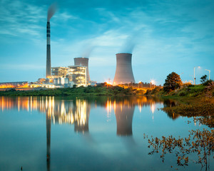 power plant by night