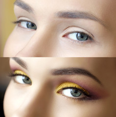 Fototapeta premium before and after make-up eyes