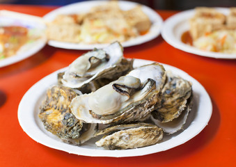 delicious and nutrition sea food  ,barbecue Oysters with mustard