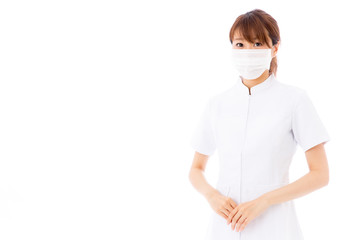 young asian nurse on white background