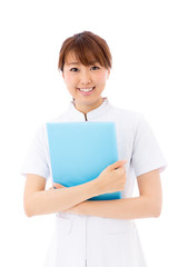 young asian nurse on white background