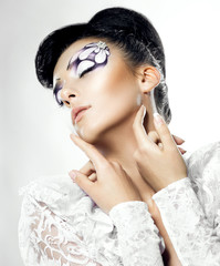 Fashion portrait of model with bright make up. Modern bride.