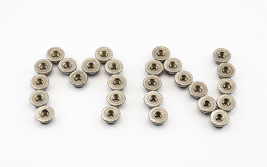 M and N Alphabet, Created by Stainless Steel Hex Flange Nuts