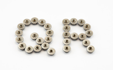 Q and R Alphabet, Created by Stainless Steel Hex Flange Nuts