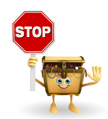 Treasure box character with stop sign