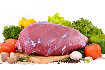 Raw meat ready to be cooked isolated on white ( beef )