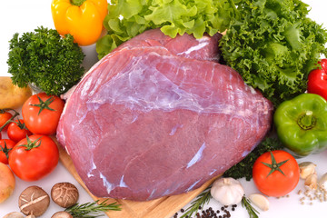 Raw meat ready to be cooked isolated on white ( beef )