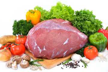 Raw meat ready to be cooked isolated on white ( beef )