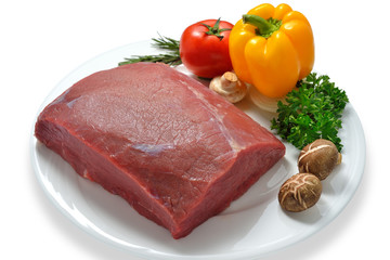 Raw meat ready to be cooked isolated on white ( beef )