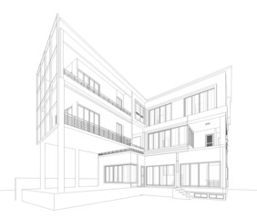 3D wireframe of building 