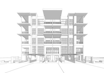 3D wireframe of building 