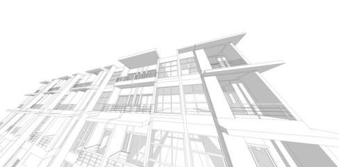 3D wireframe of building 