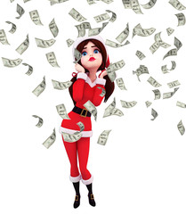 Santa Girl Character with dollar