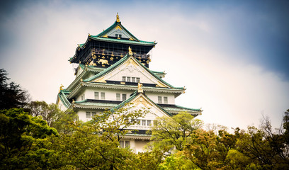 Fototapeta premium Osaka castle in the cloudy day, Japan