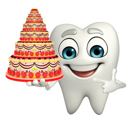 Teeth character with cake