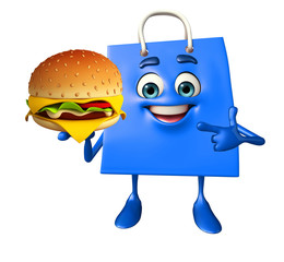 Shopping bag character with burger
