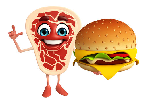 Meat steak character with burger