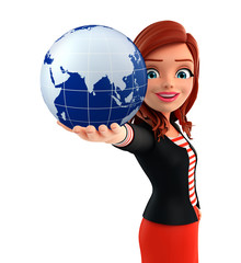 Young Corporate lady with globe