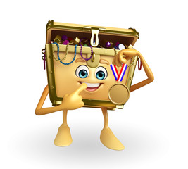 Treasure box character with gold medal