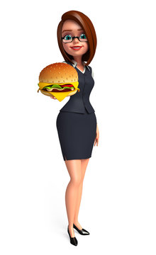 Young office girl with burger