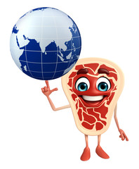 Meat steak character with globe