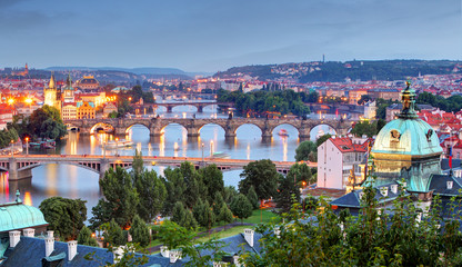 Naklejka premium Prague cityscape at twilight