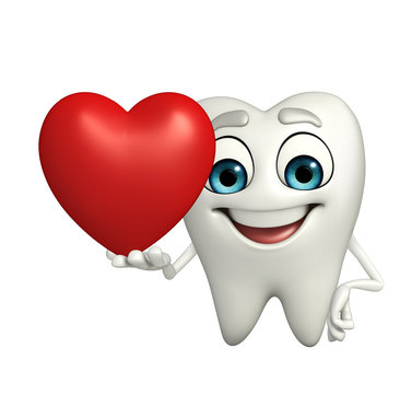 Teeth character with red heart