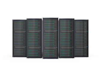 Row of blade server racks isolated on white background