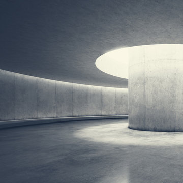 Empty concrete open space interior with sunlight