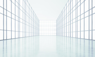 Open plan interior with large windows