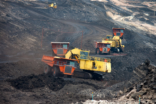 big mining truck unload coal