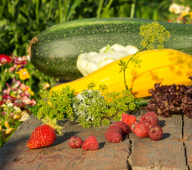 Kompozycja z warzyw i owoców z domowego ogrodu