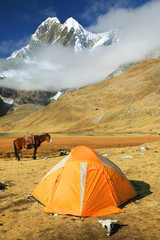 Camping in Cordiliera Huayhuash, Laguna Mitucocha, Peru, South America