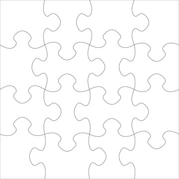 White blank puzzle of 16 elements. Raster