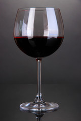 Red wine glass on grey background