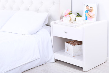 Comfortable soft bed in room