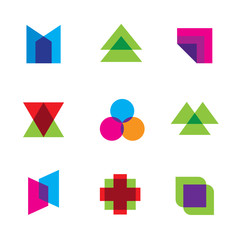 Geometric mosaic art polygons shape logo icon set vector