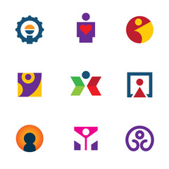 Human silhouette logo man icon set creative move