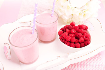 Delicious milkshake on table