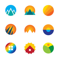 Nature circle view landscape logo set mountains experience icon