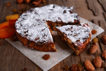 Delicious cake panforte on table close-up