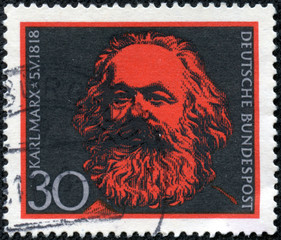 stamp printed in Germany shows Karl Marx