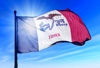Iowa (USA) flag waving on the wind
