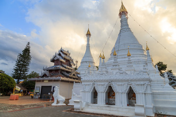 ancient whit  pagoda in the temple