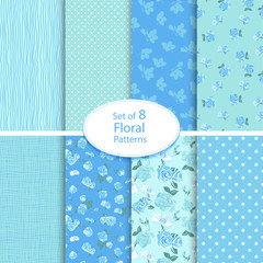 Set of eight seamless floral backgrounds
