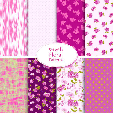 Set of eight seamless floral backgrounds