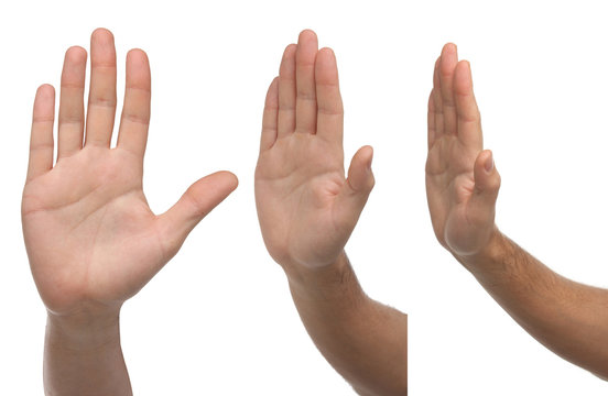 Stop. Three different male hand signs isolated