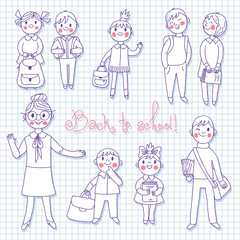 The teacher with the students. Back to school.