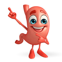 Cartoon Character of stomach is pointing